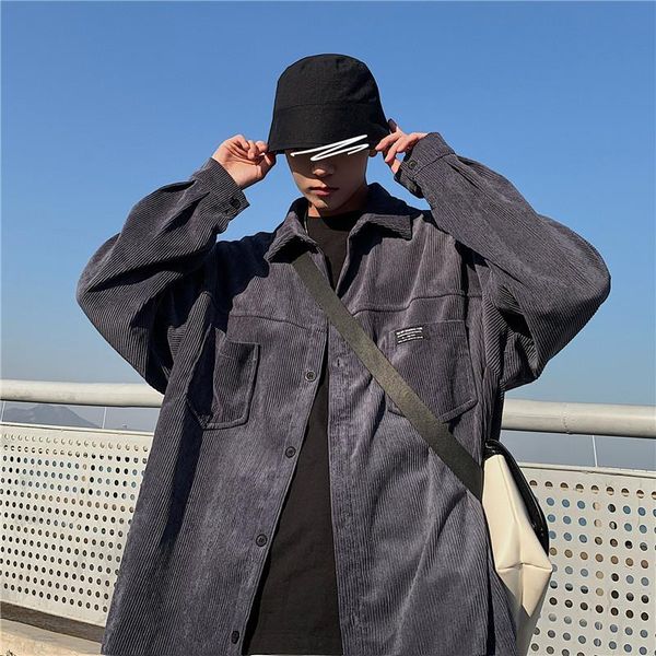 

men's casual shirts spring autumn shirt jacket men korean fashion loose corduroy harajuku streetwear retro long-sleeved, White;black