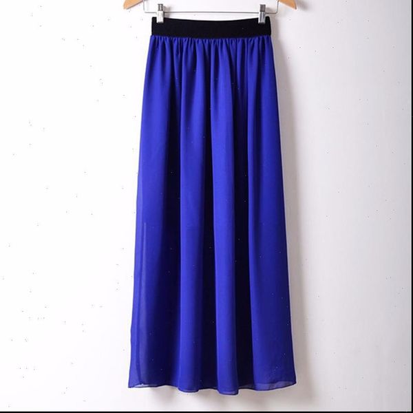

new brand designer candy colors long chiffon skirt pink blue black red white green c003