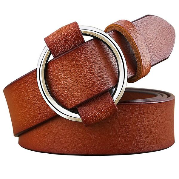

belts fashion round ring buckle belt woman genuine leather for women quality cow skin strap female girdle jeans width 2.8 cm, Black;brown
