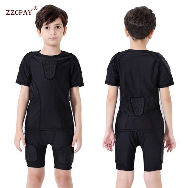 

gym clothing children's boy thicken sports shirt shockproof football basketball protective gear chest rib armor hip back protector, White;black