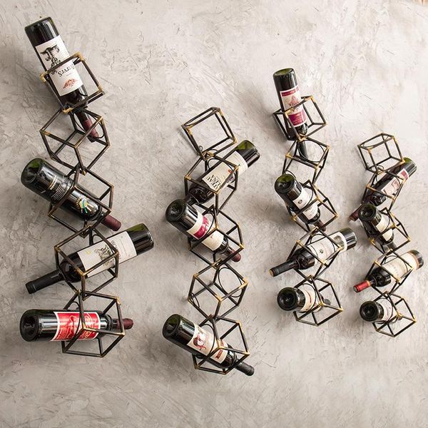 

tablewine racks modern iron wall-mounted holder simple hanging rack art support cabinet flailted types 4-9 bottles
