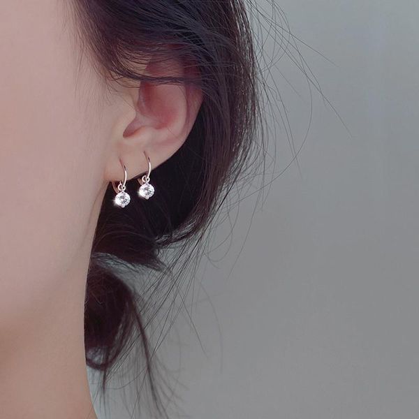 

stud 925 sterling silver earrings round zircon stone single diamond pendant women fashion wedding jewelry accessories gift, Golden;silver