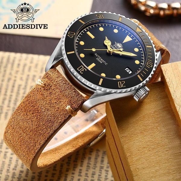 

wristwatches addies dive men's diving watch ad2101 c3 super luminous dial nh35 automatic sapphire crystal 316l stainless steel watches, Slivery;brown
