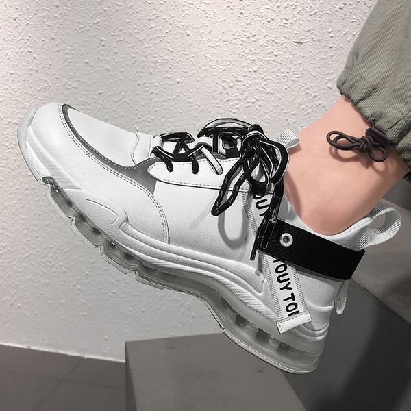 

men's 2022 autumn and winter new air cushion leather leisure sports dad lovers youth running shoes, Black