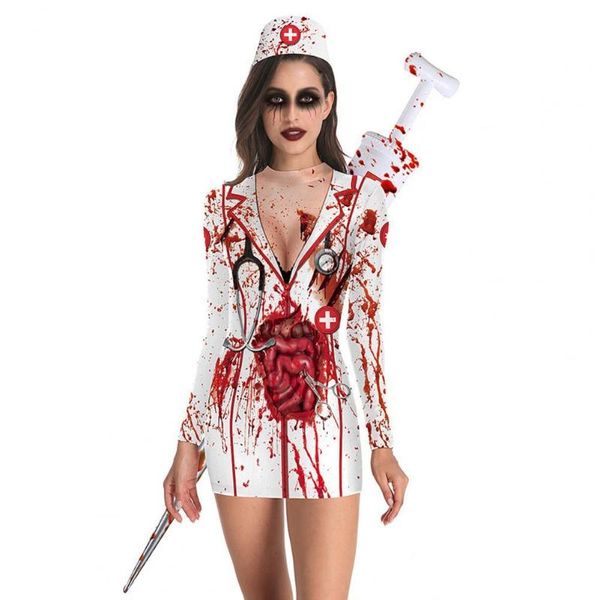 

casual dresses attractive dress polyester long sleeve zombie pattern cosplay women for halloween/show, Black;gray