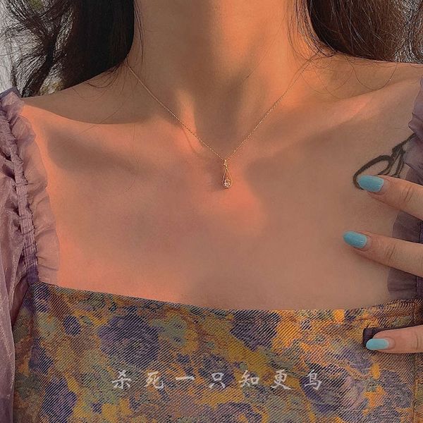 

robins" a ten thousand year french exquisite zircon water drop super immortal necklace clavicle chain female ins cool wind, Silver