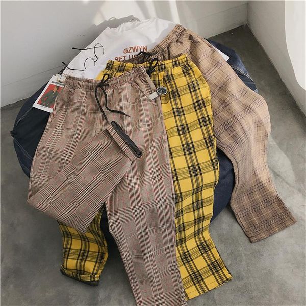 

chenyusky-black plaid pants men joggers 2021 mens straight harem korean hip hop trousers plus size men's
