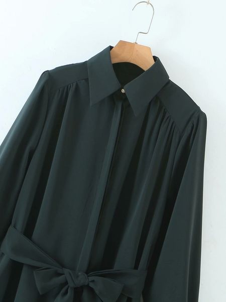 

new 2021 casual long sleeve shirt es women clothes elegant ladies a-line midi solid color vestidos mujer iyps, White