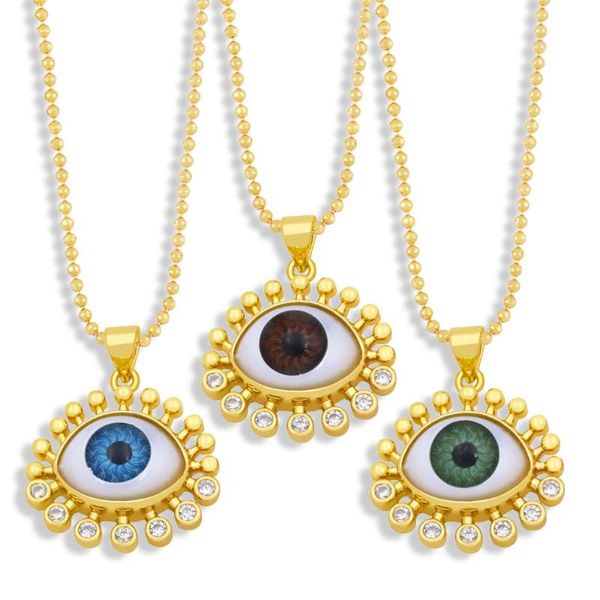

pendant necklaces flola gold short chain resin blue evil eye necklace white stone copper cz bead plated jewelry nkez34, Silver