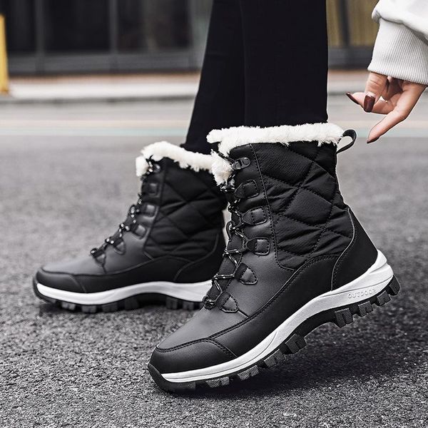 

boots allbitefo size 35-41 thick plush inside cold winter keep warm bottom snow fashion comfortable women shoes, Black