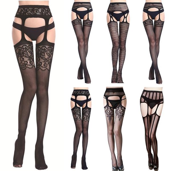 

socks & hosiery women female exotic apparel thigh high stockings suspender garter belt lace tights lingerie mesh bodysuit, Black;white