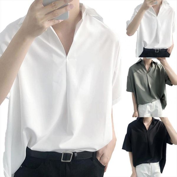 

75% salesshirt lapel youth mens polos pop short sleeve casual loose boy for summer, White;black