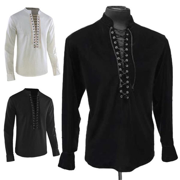 

men's t-shirts spring 2021 cotton chest breathing performance stage clothing casual long sleeved stand collar t-shirt, White;black