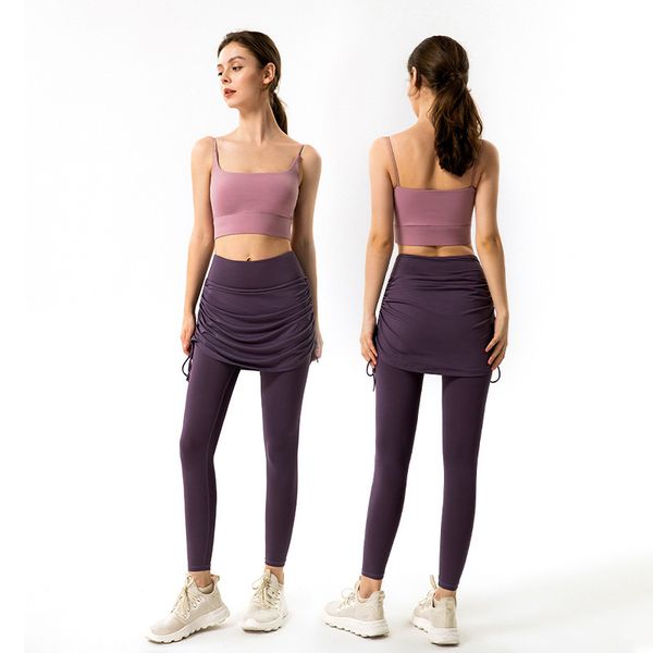 

camisoles tanks autumn yoga suit thin shoulder belt square neck sports underwear women's fake two high waist skirt pants, Black;white