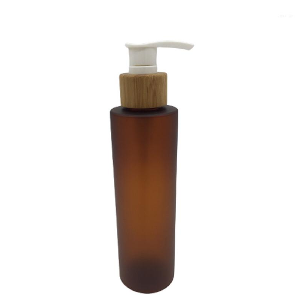 

storage bottles & jars 200ml frosted amber brown pet plastic packaging bottle white spray lotion pump cosmetic container bamboo press lid 10