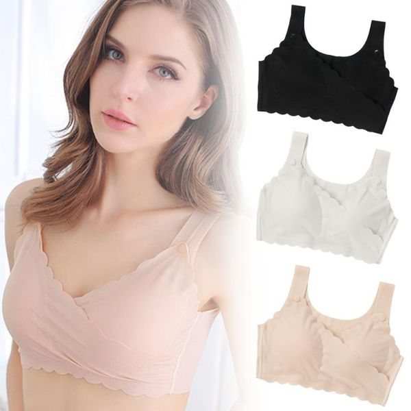

maternity intimates women front opening buckle soft u shape seamless nursing bra breast feeding, White