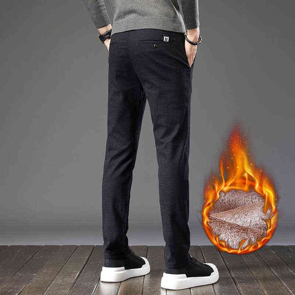 

men's jeans men's winter plush thickened men's korean version black casual frosted youth pants slim fit small straight tube, Blue