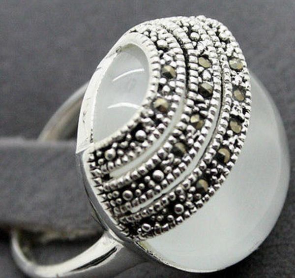 

cluster rings handcrafted 20*20mmopal 925 sterling silver jewelry marcasite ring size 7/8/9/10, Golden;silver