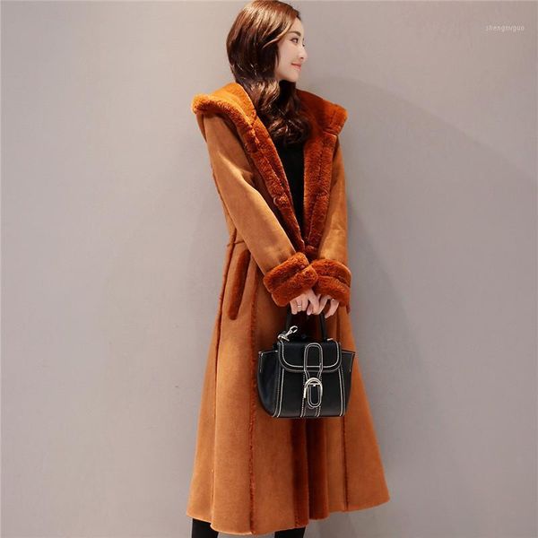 

women's wool & blends 2021 autumn winter thicken woolen coat female long large size jacket middle-aged mother fashion hooded overcoat a, Black