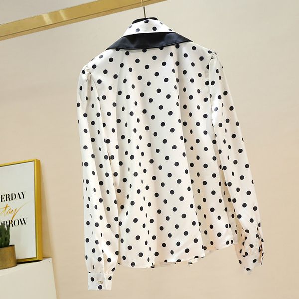 

plus size female bow shirt spring 2021 new fashion satin sleeve balls long temper blouses of ladies 5dad, Black