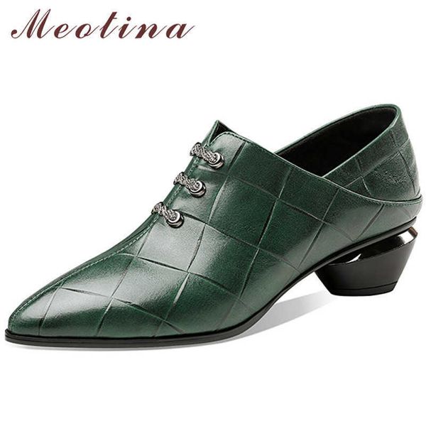 

meotina natural genuine leather pumps women shoes pointed toe med heels zip thick heel female footwear spring black big size 43 210608