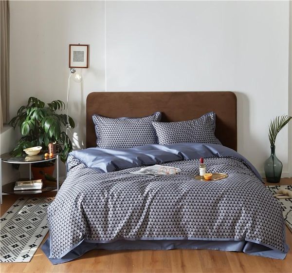 

bedding sets 4pcs nordic geometric diamond bohemia duvet cover set simple stylish blue grey egyptian cotton silky soft breathable