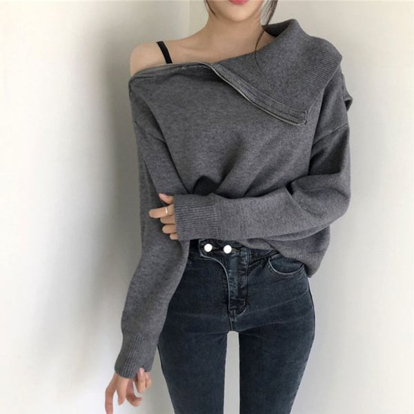 

2021 korean style pullovers new autumn wild casual ladies sweaters zipper long sleeve women clothing toh0, White;black