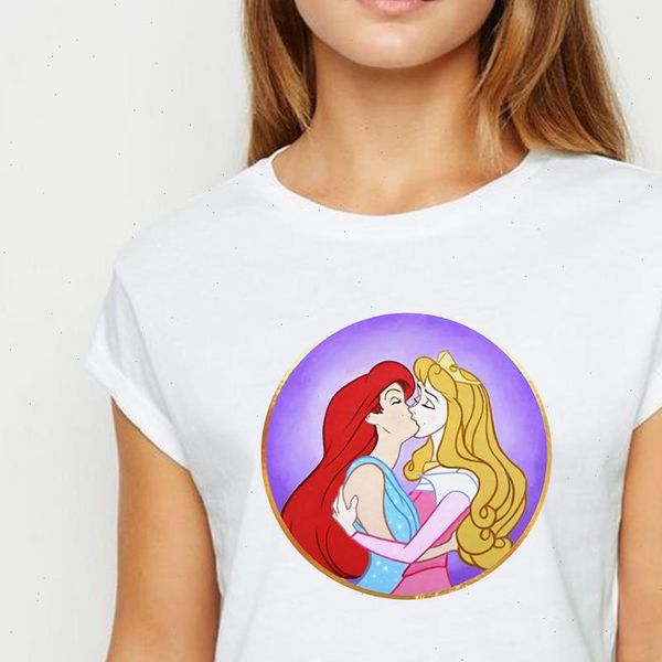 

loose lgbt two princesses t shirt women o neck vestidos tshirt trendy spring summer tee ulzzang persionalized t shirts, White