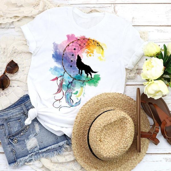 

women graphic watercolor web animal dream cartoon lady 90s fashion tees print t shirt clothing female shirt womens t-shirt, White