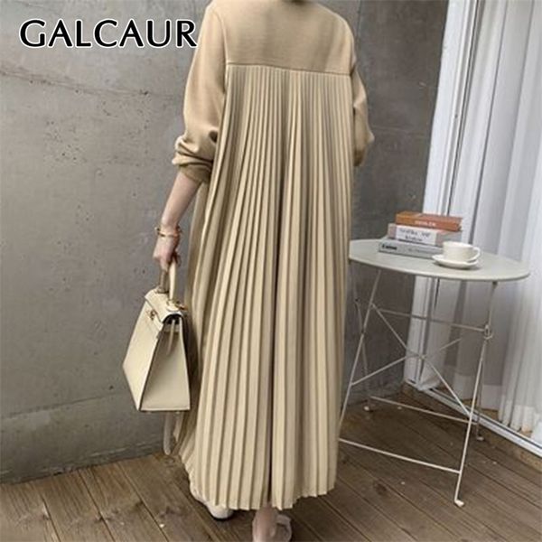 

galcaur thick dress for women o neck long sleeve patchwork ruched loose oversized korean dresses female autumn clothing new 210303, Black;gray