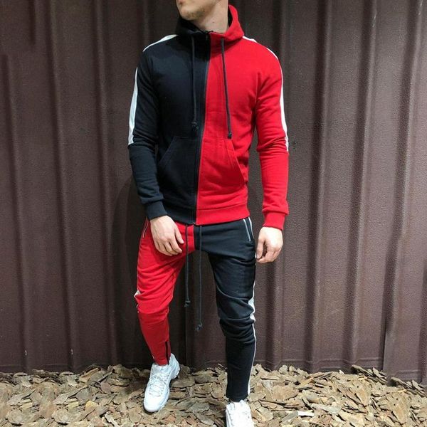 

fashion pull color track suit men's running suit winter running two-piece hooded jacket + pants sports jogging, Gray