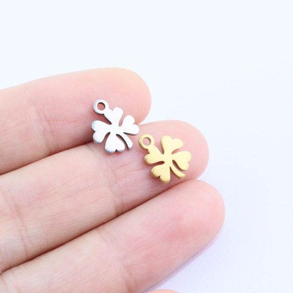 

charms 10pcs 12mm wholesell stainless steel leaf clover pendant diy necklace earrings bracelets unfading colorless 2 colors, Bronze;silver