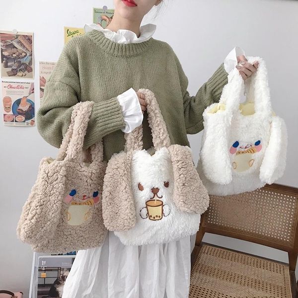 

cute women handbag ladies fashion shoulder bag girl cute long ear cartoon animal embroidery casual plush handbag dating shopping