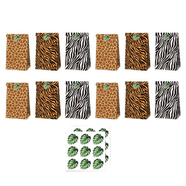 

gift wrap 12pcs jungle animal theme paper bags candy with 2 sheets stickers