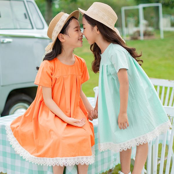 

2020 summer dress girl dresses loose casual short-sleeve kids dresses for girls patchwork children clothing 4 6 8 10 12 14 y, Red;yellow