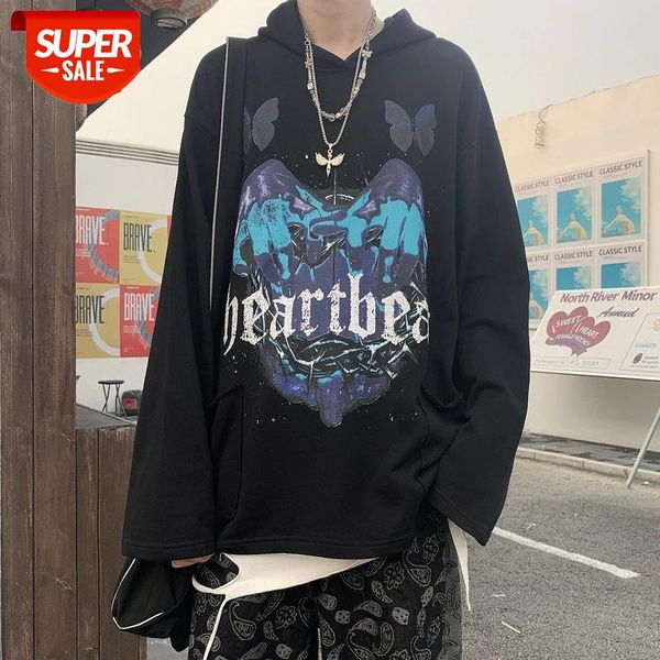 

seveyfan 2021 men's hip-hop hooded long-sleeved sweatershirt butterfly print uninex long-sleeved sweatershirt #cd6d, White;black