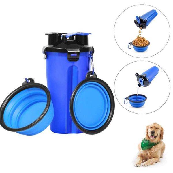 

portable 2 in 1 pet folding water bottle container with folding silicone pet bowl outdoor travel dog cat feeder cup bowl