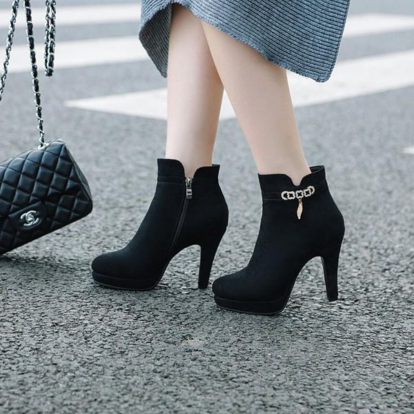 

boots big size women shoes ankle for ladies woman winter water drill pendant side zipper, Black