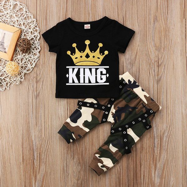 

boy set 0-5y newborn kids baby boys t-shirt camo pants 2pcs outfits set clothes 0-5years, White