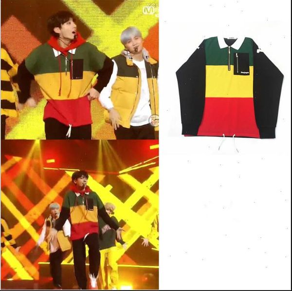 

star with the same sweatshirt kpop color zipper clothes for men and women loose jacket casual cool fashion sweatshirt, Black