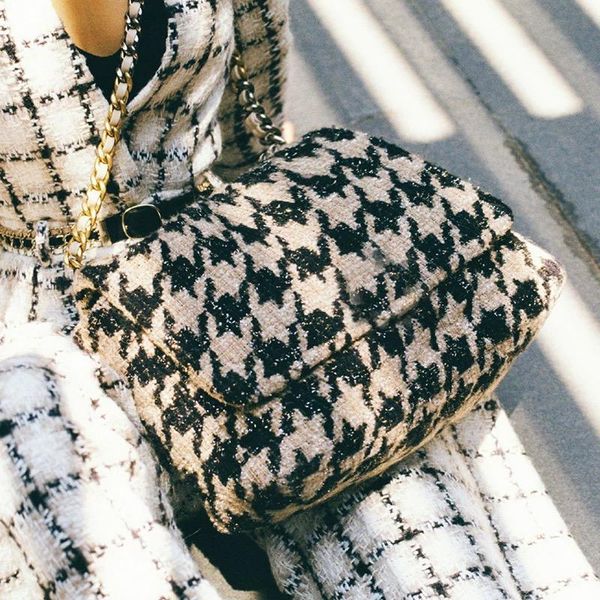 

new stylish women wool flap shoulder messenger bag ladies houndstooth chain bag large capacity diamond lattice handbags