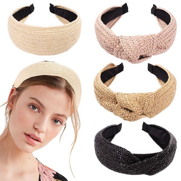 

hair accessories knotted handmade straw weave headband for women girls bands turban hoop bezel female