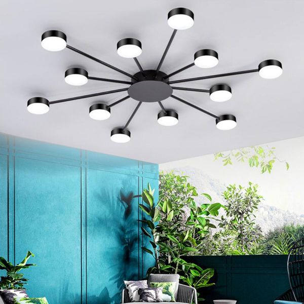 

chandeliers nordic eenvoudige zwarte goud ijzer multi-head kroonluchter met ronde lampenkap voor slaapkamer woonkamer restaurant moderne