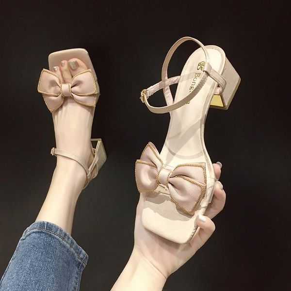 

sandals 2021 med all-match black shoes for women summer heels buckle medium beige girls clear fashion comfort bow block
