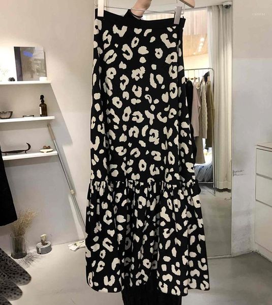 

skirts korean fashion leopard for women spring summer all match faldas mujer moda 2021 elegant high waist female jupe, Black