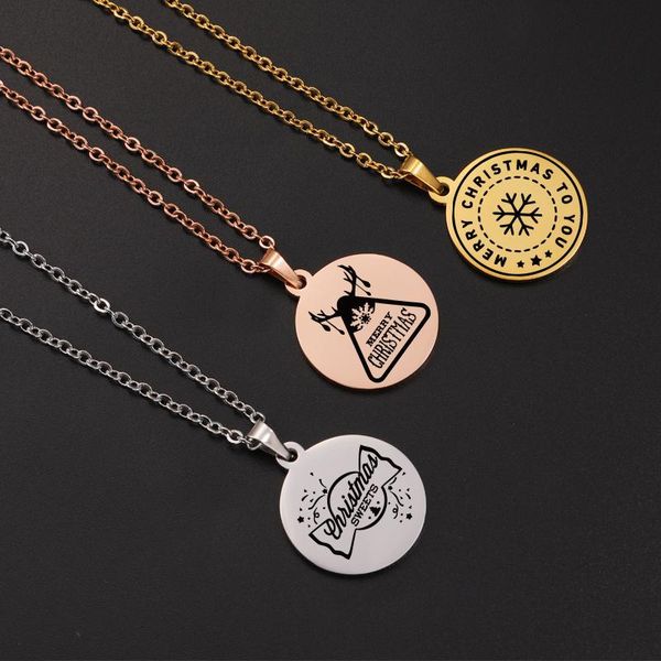 

pendant necklaces fnixtar 10pcs mirror polished stainless steel cable chain laser merry christmas pendants for kids jewelry, Silver