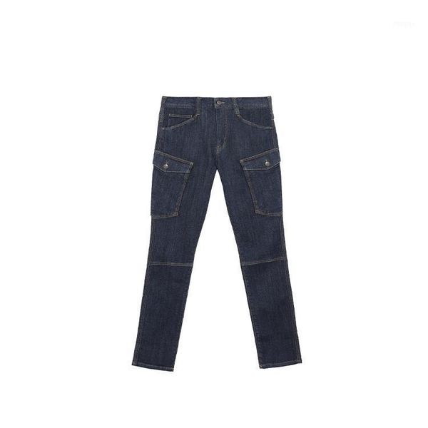 

men's jeans navy custom design men casual stretch side pocket woven 616g fabric solid pattern skinny, Blue