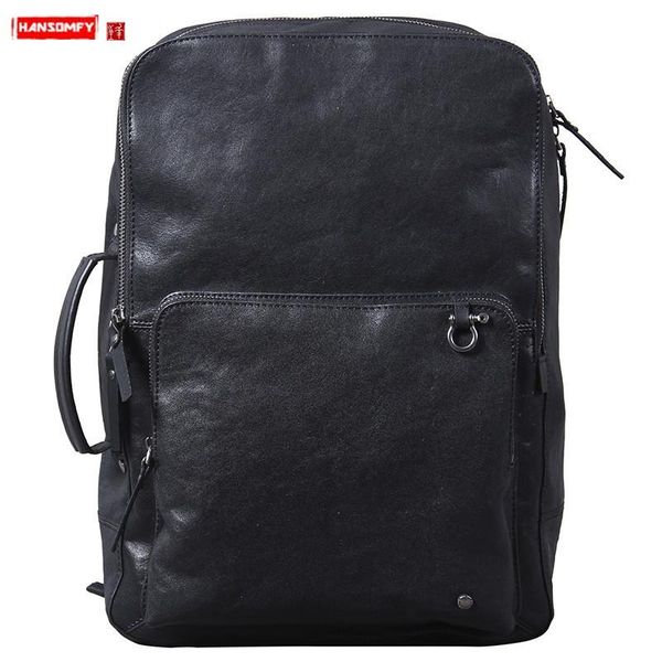 

backpack simple leather men's large capacity schoolbag first layer cowhide lapbag handmade original men travel
