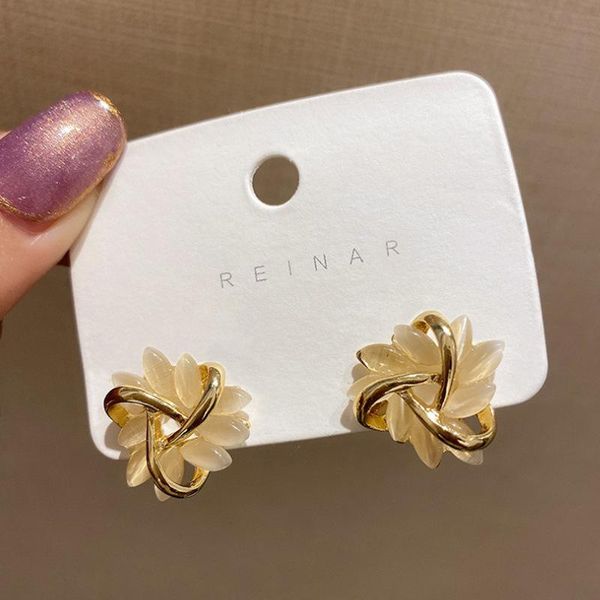 

stud elegant minority flower zircon earrings for women simple design trendy temperament blossoms metal jewelry, Golden;silver