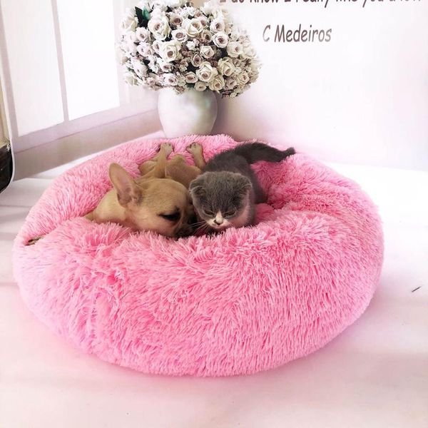 

kennels & pens plush pet bed dog cat calming round nest warm soft sleeping pets winter indoor kennel durable comfortable
